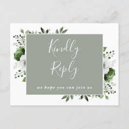 Sagegrön blommig sångförfrågan RSVP Postkort Inbjudan Vykort