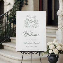 Sagegrön Blommig Vapen Monogram Elegant Bröllop
