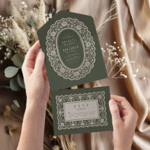 Sagegrön Blommig Vintage Spets Klassisk Bröllop