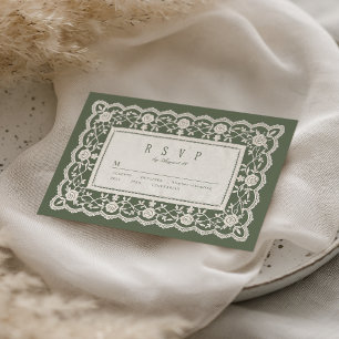 Sagegrön Blommig Vintage Spets Klassisk Bröllop OSA Kort