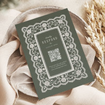Sagegrön Blommig Vintage Spets Klassisk QR-kod