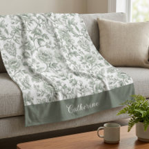 Sagegrön Blommig Vintage Toile Monogram Namn