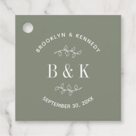 Sagegrön blomster botanisk monogramparnamn gåvor etiketter