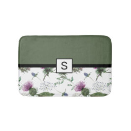 Sagegrön blomster monogram badrumsmatta