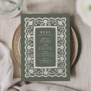 Sagegrön blomster vintage spets klassisk bröllop meny