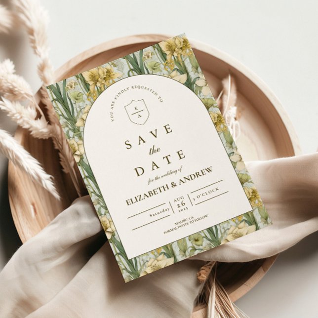 Sagegrön blomsterbåge bröllop spara datumet (Skapare uppladdad)