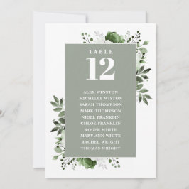 Sagegrön blomsterduk Nummer Sittplatskarta Inbjudningar