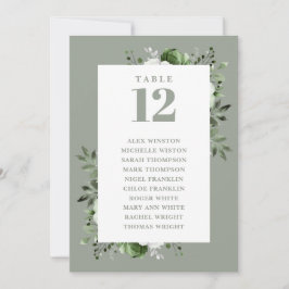 Sagegrön blomsterduk Nummer Sittplatskarta Inbjudningar