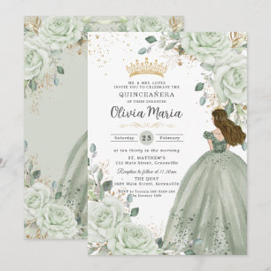 Sagegrön blomstergardin Prinsessa Klänning Quincea Inbjudningar