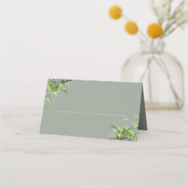 Sagegrön blomstergrönska elegant bröllop placeringskort