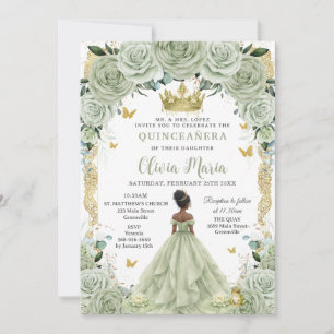 Sagegrön blomstergudinna och groda Quinceañera Inbjudningar