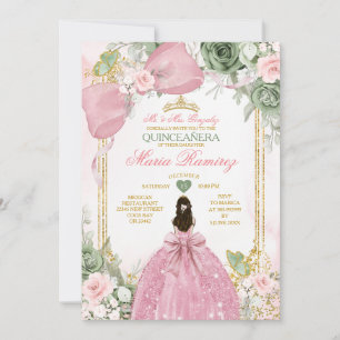 Sagegrön blomsterguldkrosa klänning prinsessa Quin Inbjudningar