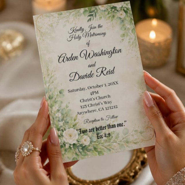 Sagegrön blomsterinbjudan till kristet bröllop inbjudningar (Skapare uppladdad)