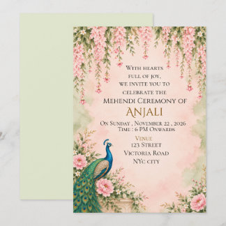 Sagegrön blomsterindisk bröllops-Mehndi-inbjudan Inbjudningar