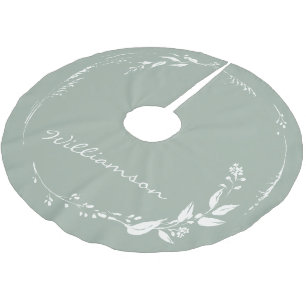 Sagegrön blomsterkrans Monogram Personlig Julgransmatta Borstad Polyester