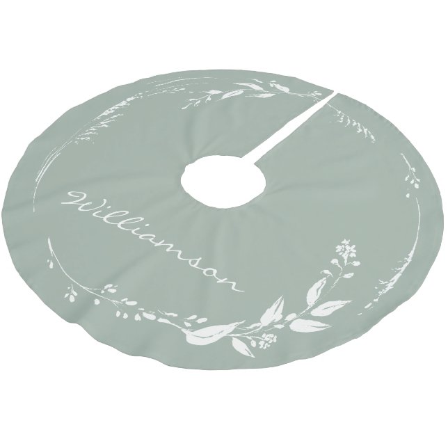 Sagegrön blomsterkrans Monogram Personlig  Julgransmatta Borstad Polyester (Vinklad)