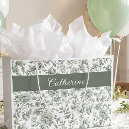 Sagegrön blomstertryckt vintage toile-monogramnamn