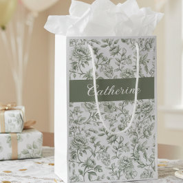 Sagegrön blomstertryckt vintage toile-monogramnamn