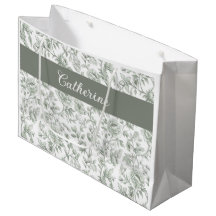 Sagegrön blomstertryckt vintage toile-monogramnamn