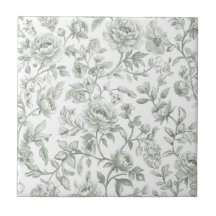 Sagegrön blomstertryckt vintage toile-mönster 