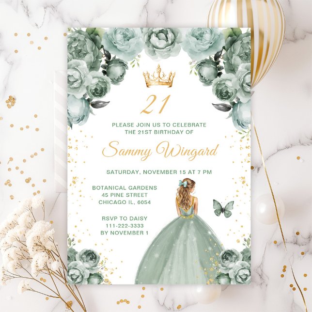 Sagegrön Blond Hår Prinsessa Födelsedagsfest Inbjudningar (Skapare uppladdad)