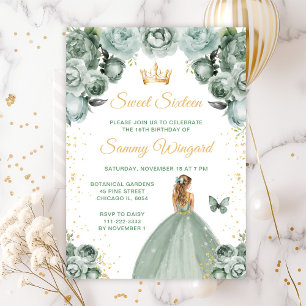 Sagegrön Blondt Hår Prinsessa Sweet Sixteen Inbjudningar