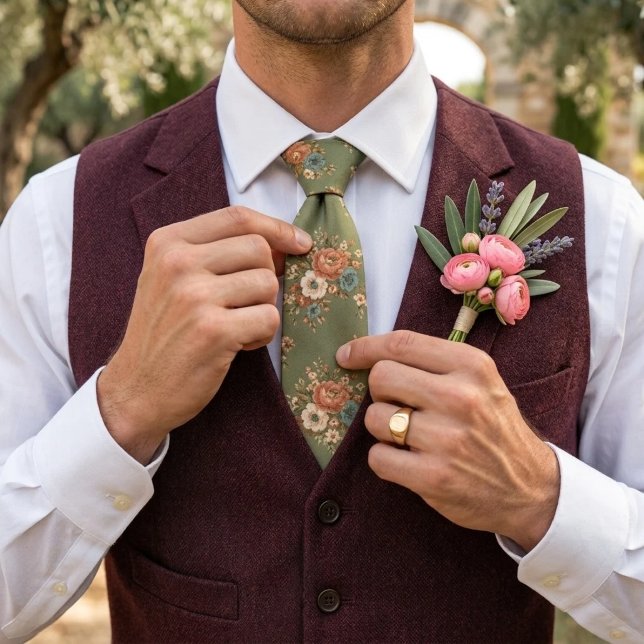 Sagegrön Blush Ros Chintz Bukett Mönster Slips (Skapare uppladdad)