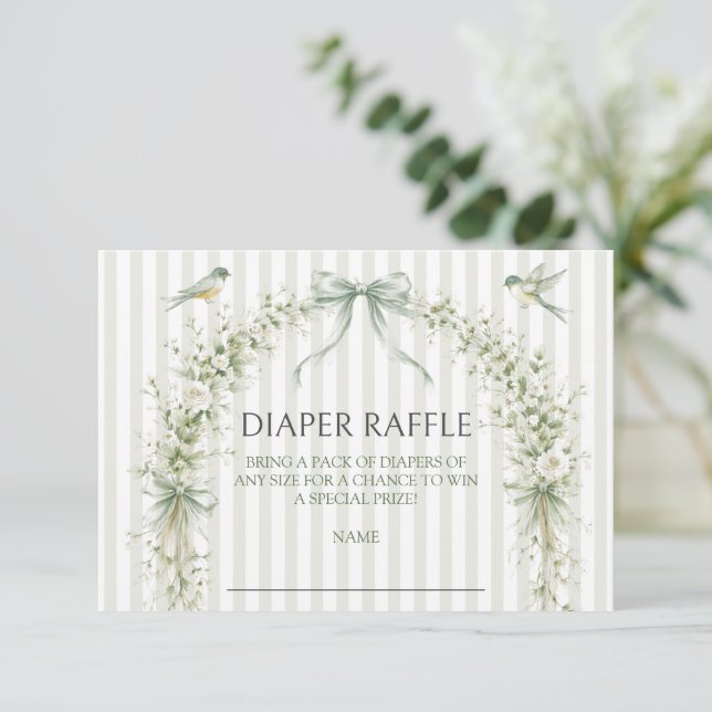 Sagegrön Boho Baby Shower Blöja Lotteri Tilläggskort (Stående Fram)