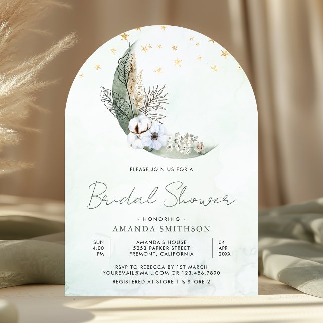 Sagegrön Boho Blommig Halvmånebröllopsfest Inbjudningar (Skapare uppladdad)