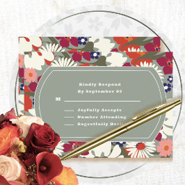 Sagegrön Boho Chic Blommig Modern Bröllops RSVP