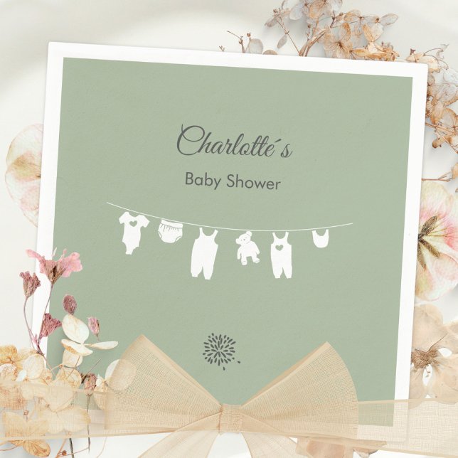 Sagegrön Boho Minimalistisk Bebis Shower Pappersservett (Sage Green Boho Minimalist Baby Shower Napkins ©Susanne Sachers - Sunny Mind 🌞)
