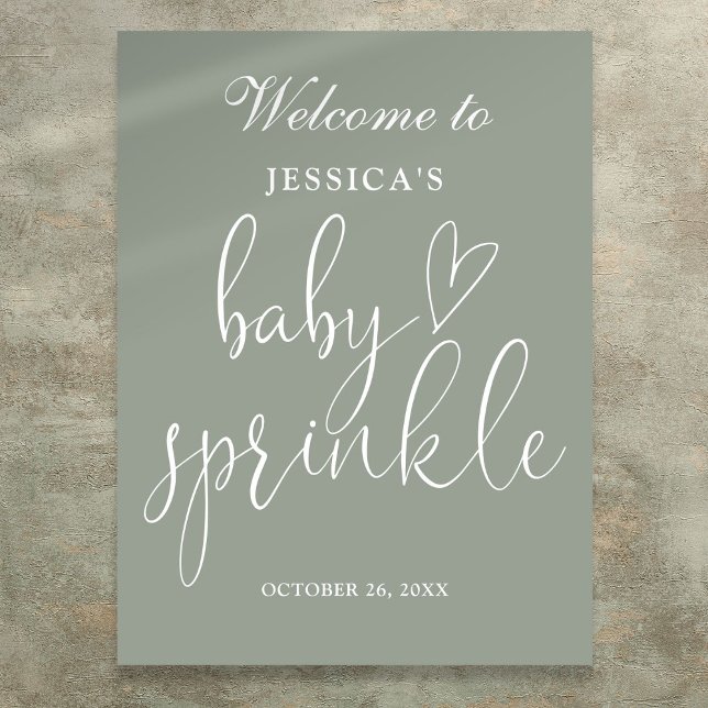 Sagegrön boho neutral bebiskalas välkomstskylt poster (Sage Green Boho Neutral Baby Sprinkle Welcome Sign)