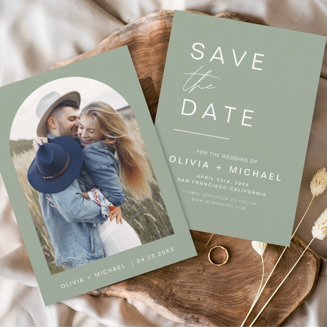 Sagegrön Boho Save the Date Foto Minimalistisk Spara Datumet (Skapare uppladdad)