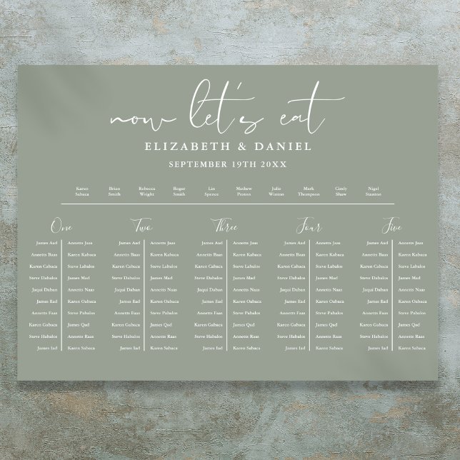 Sagegrön Bordplan Bröllop Platsindelning Poster (Sage Green Table Plan Wedding Seating Chart)