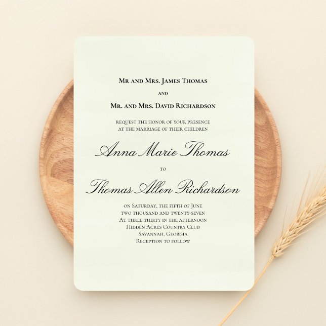Sagegrön Botanisk Klassisk Formell Skript Bröllop Inbjudningar (Sage green formal wedding invitation with elegant script and timeless layout.)