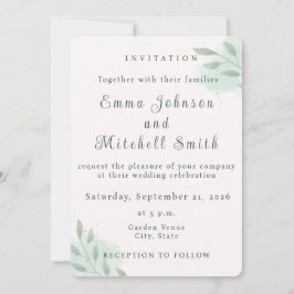 Sagegrön botanisk minimal grönhet bröllop inbjudningar