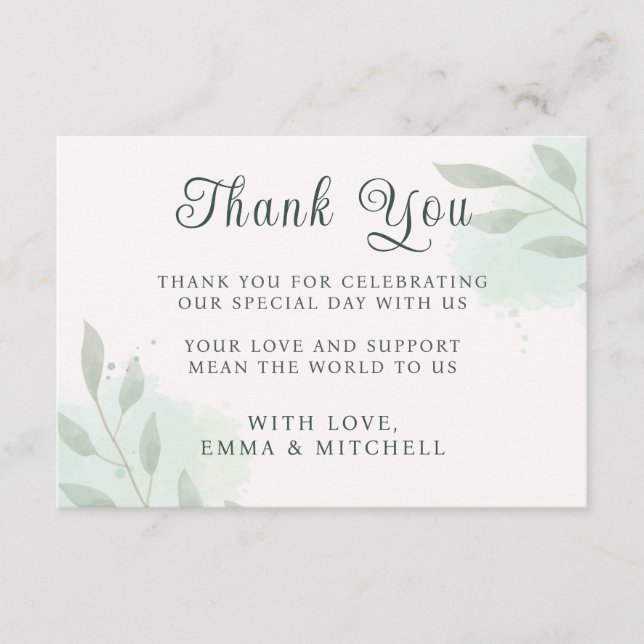 Sagegrön botanisk minimal grönhet bröllop tack kort (Framsida)