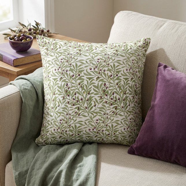 Sagegrön botanisk olivkvistmönster kudde (Sage Green Botanical Olive Branch Pattern Throw Pillow)