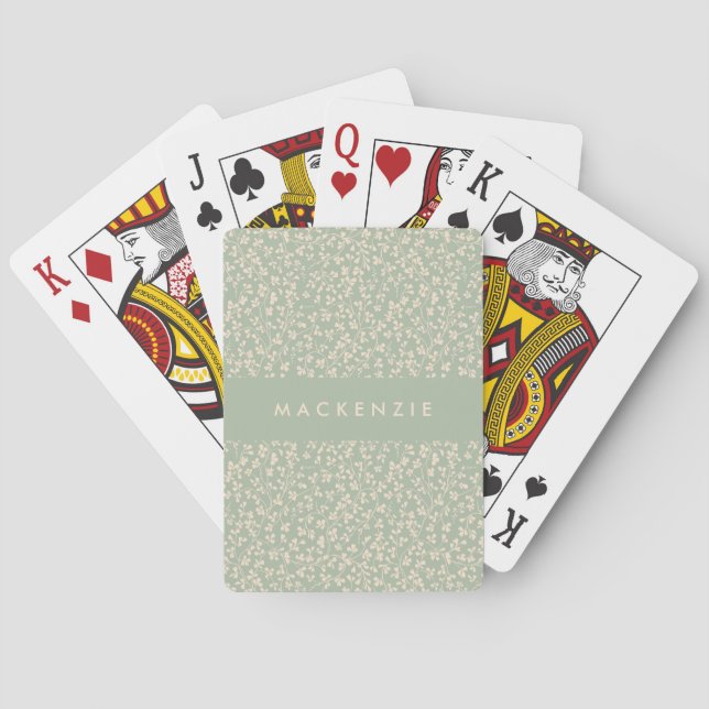 Sagegrön botanisk personlig  casinokort (Baksidan)