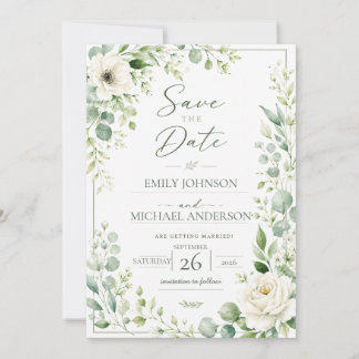 Sagegrön Botanisk Save The Date-kort Spara Datumet