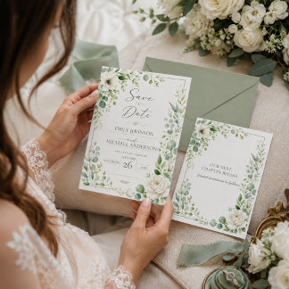 Sagegrön Botanisk Save The Date-kort Spara Datumet