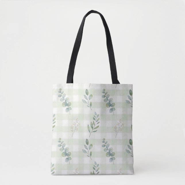 Sagegrön botanisk sömlös design tygkasse (Framsida)