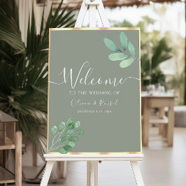 Sagegrön Botanisk Välkomstskylt för Bröllop Poster