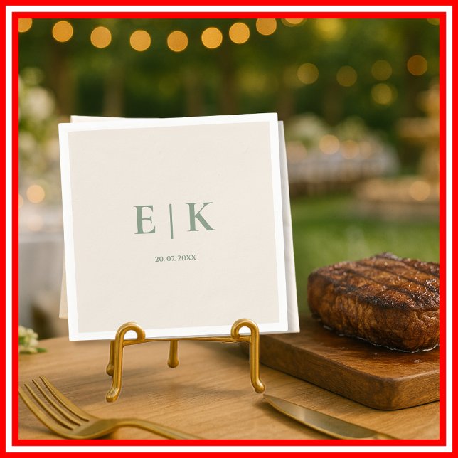 Sagegrön Bröllop | Monogram Bröllop Pappersservett (Skapare uppladdad)