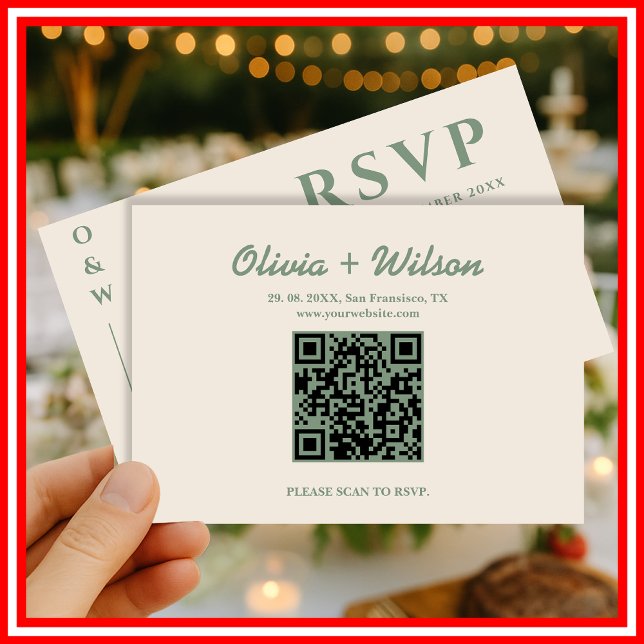 Sagegrön Bröllop | QR-kod RSVP OSA Kort (Skapare uppladdad)