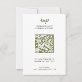 Sagegrön bröllops-RSVP med QR-kod OSA Kort