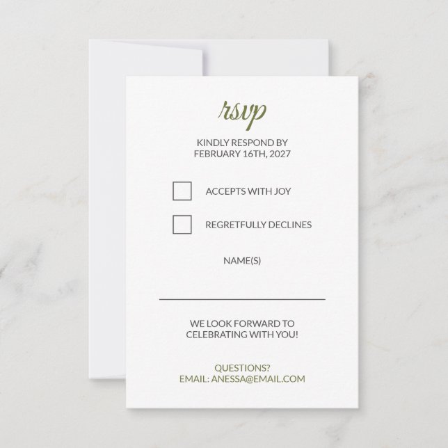 Sagegrön bröllops-RSVP OSA Kort (Framsida)