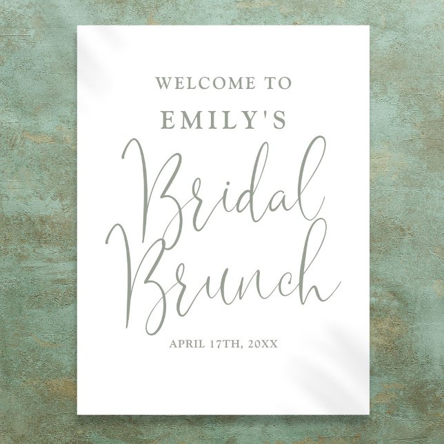 Sagegrön Bröllopsbrunch-skylt med elegant script Poster (Sage Green Script Bridal Brunch Welcome Sign)