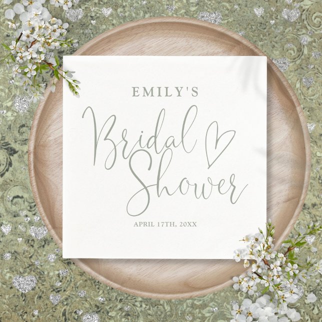 Sagegrön Bröllopsfest med Kalligrafi Pappersservett (Sage Green Script Calligraphy Bridal Shower Napkins)
