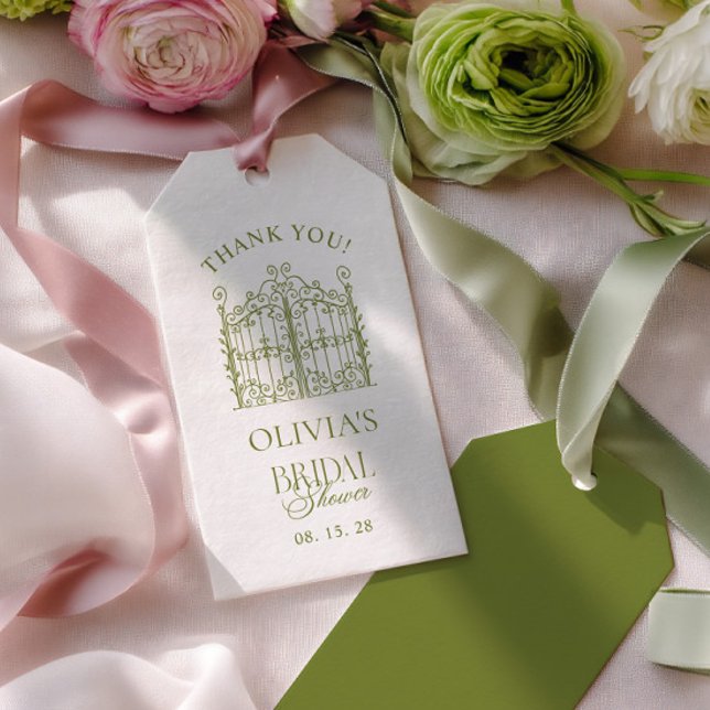 Sagegrön Bröllopsfest Tack Presentetikett (Sage Green Thank You Bridal Shower Gift Tags)